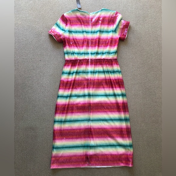 J. Crew sequin stripe cap sleeve sheath dress watermelon colorful SZ 10 NWT - Picture 5 of 8